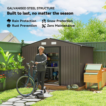 9ft x 6ft Metal Garden Storage Shed with Ventilation - Brown