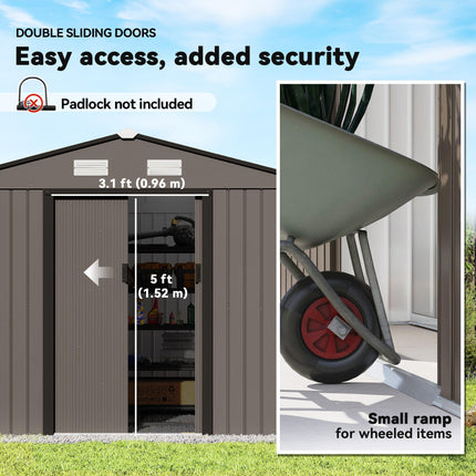 9ft x 6ft Metal Garden Storage Shed with Ventilation - Brown