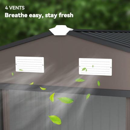 9ft x 6ft Metal Garden Storage Shed with Ventilation - Brown