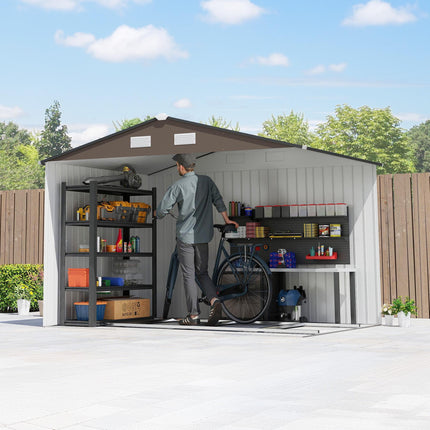 9ft x 6ft Metal Garden Storage Shed with Ventilation - Brown