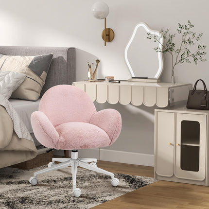 Fluffy Leisure Office Chair with Backrest, Armrest & Wheels - Pink