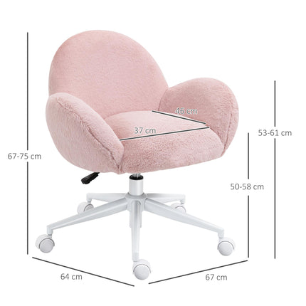 Fluffy Leisure Office Chair with Backrest, Armrest & Wheels - Pink
