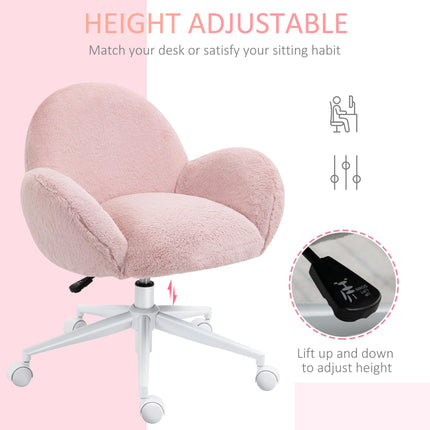 Fluffy Leisure Office Chair with Backrest, Armrest & Wheels - Pink