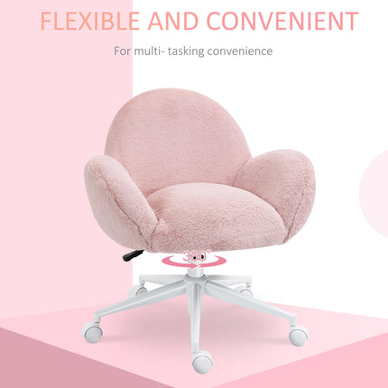 Fluffy Leisure Office Chair with Backrest, Armrest & Wheels - Pink