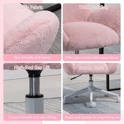 Fluffy Leisure Office Chair with Backrest, Armrest & Wheels - Pink