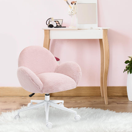 Fluffy Leisure Office Chair with Backrest, Armrest & Wheels - Pink