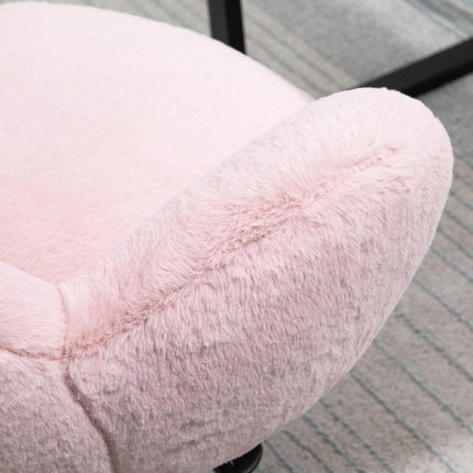 Fluffy Leisure Office Chair with Backrest, Armrest & Wheels - Pink