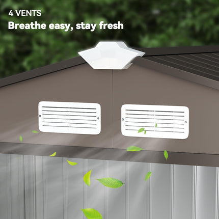 7ft x 4ft Lockable Metal Garden Storage Shed with Sliding Doors and Roof - Brown