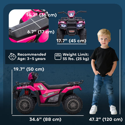 12V Kids Ride-On Quad Bike with Forward Reverse, Music & LED Headlights for Ages 3-5 - Pink