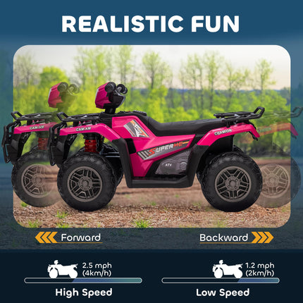 12V Kids Ride-On Quad Bike with Forward Reverse, Music & LED Headlights for Ages 3-5 - Pink