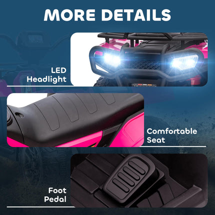 12V Kids Ride-On Quad Bike with Forward Reverse, Music & LED Headlights for Ages 3-5 - Pink