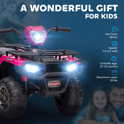 12V Kids Ride-On Quad Bike with Forward Reverse, Music & LED Headlights for Ages 3-5 - Pink