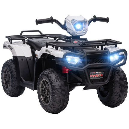 12V Kids Electric Quad Bike with Forward Reverse, Music & LED Headlights for Ages 3-5 - White