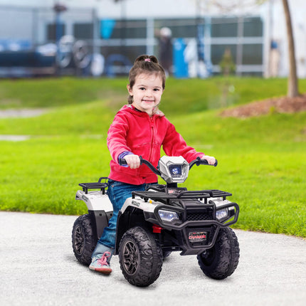 12V Kids Electric Quad Bike with Forward Reverse, Music & LED Headlights for Ages 3-5 - White