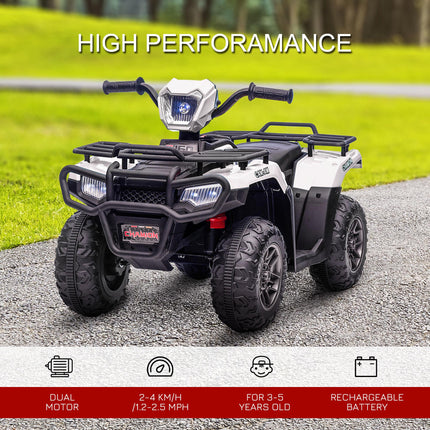 12V Kids Electric Quad Bike with Forward Reverse, Music & LED Headlights for Ages 3-5 - White