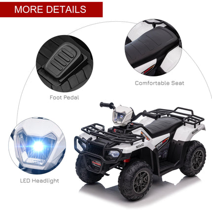 12V Kids Electric Quad Bike with Forward Reverse, Music & LED Headlights for Ages 3-5 - White