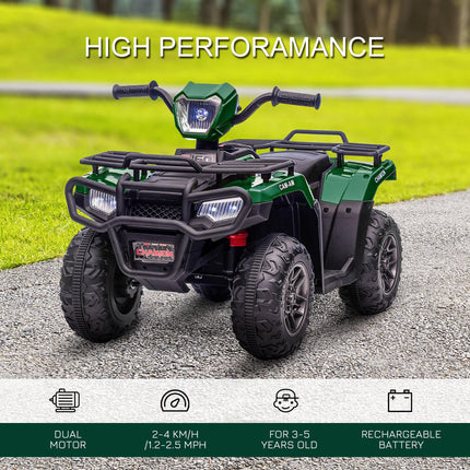 12V Kids Electric Ride-On Quad Bike with Forward Reverse, Music & LED Headlights - Green
