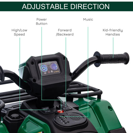 12V Kids Electric Ride-On Quad Bike with Forward Reverse, Music & LED Headlights - Green