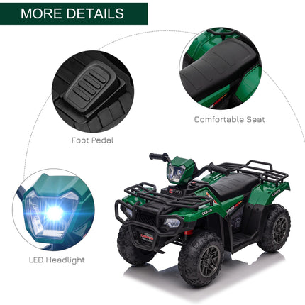 12V Kids Electric Ride-On Quad Bike with Forward Reverse, Music & LED Headlights - Green