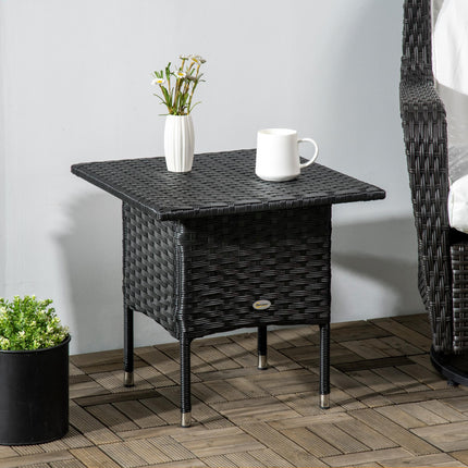 Rattan Outdoor Side Table with Plastic Board Top 50x50 cm - Black