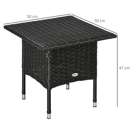 Rattan Outdoor Side Table with Plastic Board Top 50x50 cm - Black