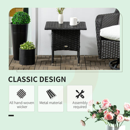 Rattan Outdoor Side Table with Plastic Board Top 50x50 cm - Black