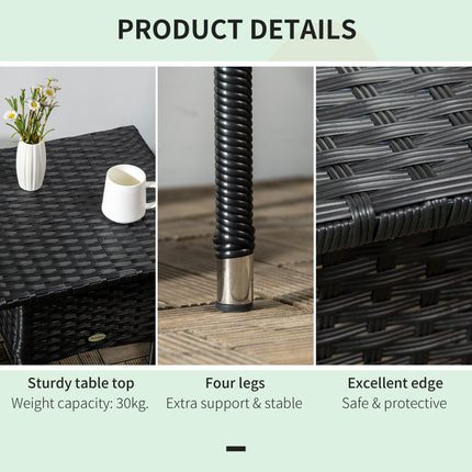 Rattan Outdoor Side Table with Plastic Board Top 50x50 cm - Black