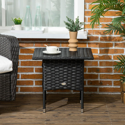 Rattan Outdoor Side Table with Plastic Board Top 50x50 cm - Black