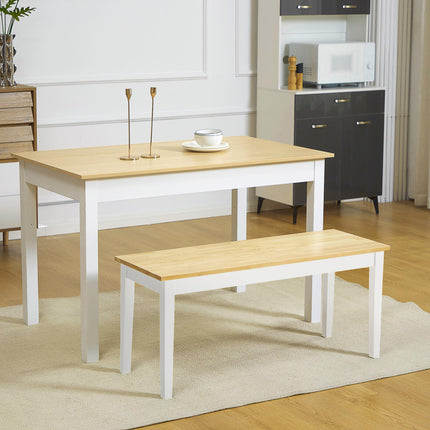 102 cm Wood Dining Bench for 2 People with White Base - Natural Wood Effect