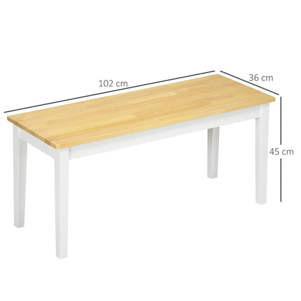 102 cm Wood Dining Bench for 2 People with White Base - Natural Wood Effect