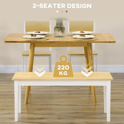 102 cm Wood Dining Bench for 2 People with White Base - Natural Wood Effect