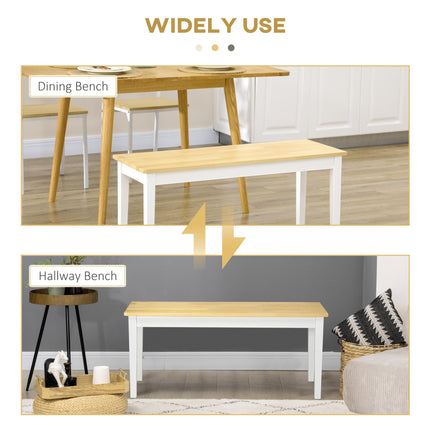 102 cm Wood Dining Bench for 2 People with White Base - Natural Wood Effect