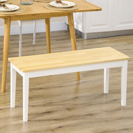 102 cm Wood Dining Bench for 2 People with White Base - Natural Wood Effect