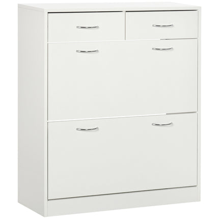 Narrow Shoe Cabinet with 2 Flip Drawers & Adjustable Shelves for 12 Pairs - White