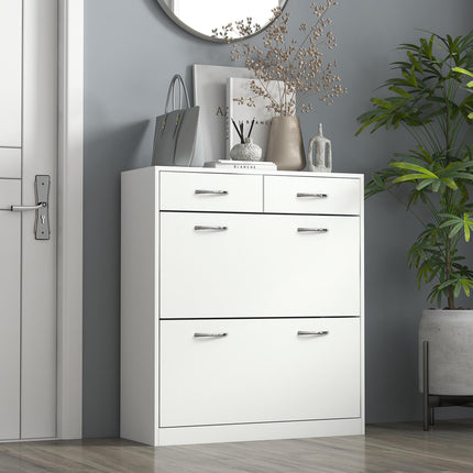 Narrow Shoe Cabinet with 2 Flip Drawers & Adjustable Shelves for 12 Pairs - White