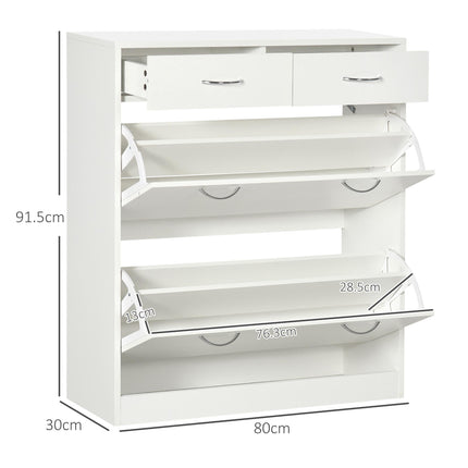 Narrow Shoe Cabinet with 2 Flip Drawers & Adjustable Shelves for 12 Pairs - White