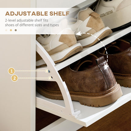 Narrow Shoe Cabinet with 2 Flip Drawers & Adjustable Shelves for 12 Pairs - White