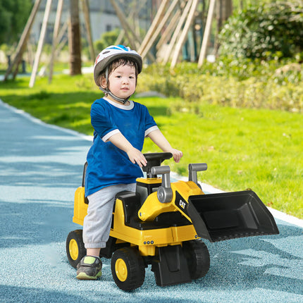 Licensed CAT Kids Construction Ride-On Toddler Digger with Manual Bucket, Horn & Storage - Yellow Black