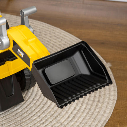 Licensed CAT Kids Construction Ride-On Toddler Digger with Manual Bucket, Horn & Storage - Yellow Black