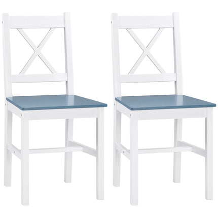 Set of 2 Pine Wood Dining Chairs with Cross Back for Kitchen and Living Room - White