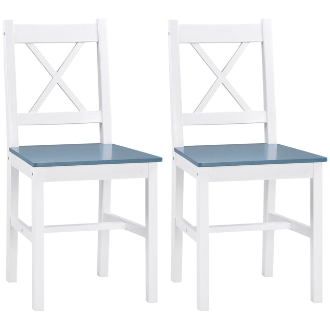 Set of 2 Pine Wood Dining Chairs with Cross Back for Kitchen and Living Room - White