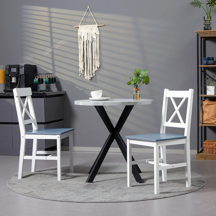 Set of 2 Pine Wood Dining Chairs with Cross Back for Kitchen and Living Room - White
