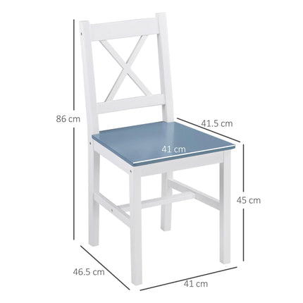 Set of 2 Pine Wood Dining Chairs with Cross Back for Kitchen and Living Room - White
