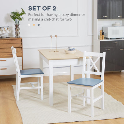 Set of 2 Pine Wood Dining Chairs with Cross Back for Kitchen and Living Room - White