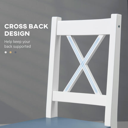 Set of 2 Pine Wood Dining Chairs with Cross Back for Kitchen and Living Room - White