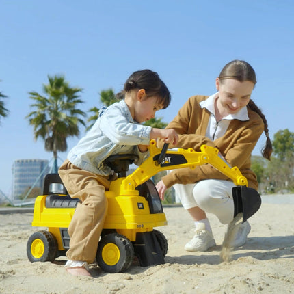 Licensed CAT Kids Ride-On Excavator Digger with Manual Bucket, Horn & Storage - Yellow & Black