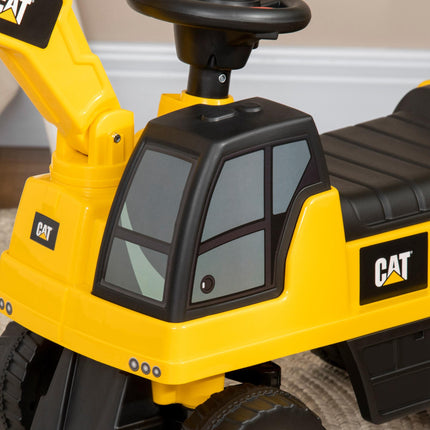 Licensed CAT Kids Ride-On Excavator Digger with Manual Bucket, Horn & Storage - Yellow & Black