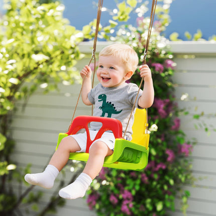 3-in-1 Detachable Kids Swing Seat with Safety Belt and Adjustable Rope for Indoor & Outdoor Use - Green