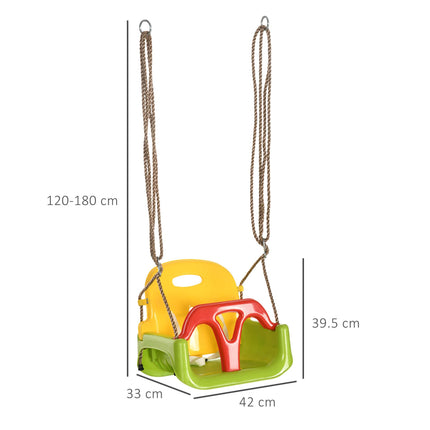 3-in-1 Detachable Kids Swing Seat with Safety Belt and Adjustable Rope for Indoor & Outdoor Use - Green