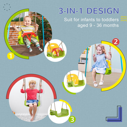 3-in-1 Detachable Kids Swing Seat with Safety Belt and Adjustable Rope for Indoor & Outdoor Use - Green